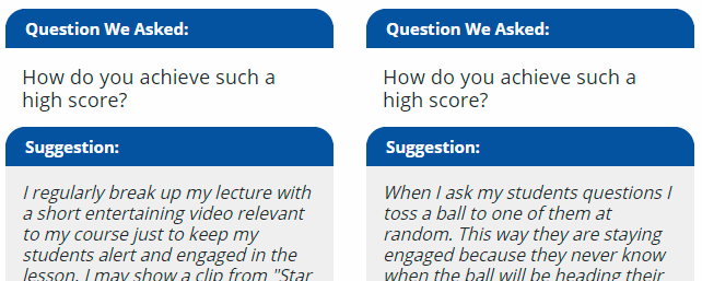 Partial screenshot showing advice given on a question from peers